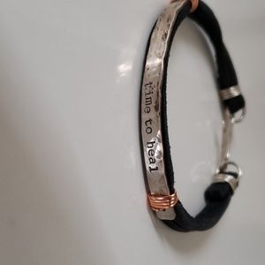 Sterling silver, leather and cooper bracelet